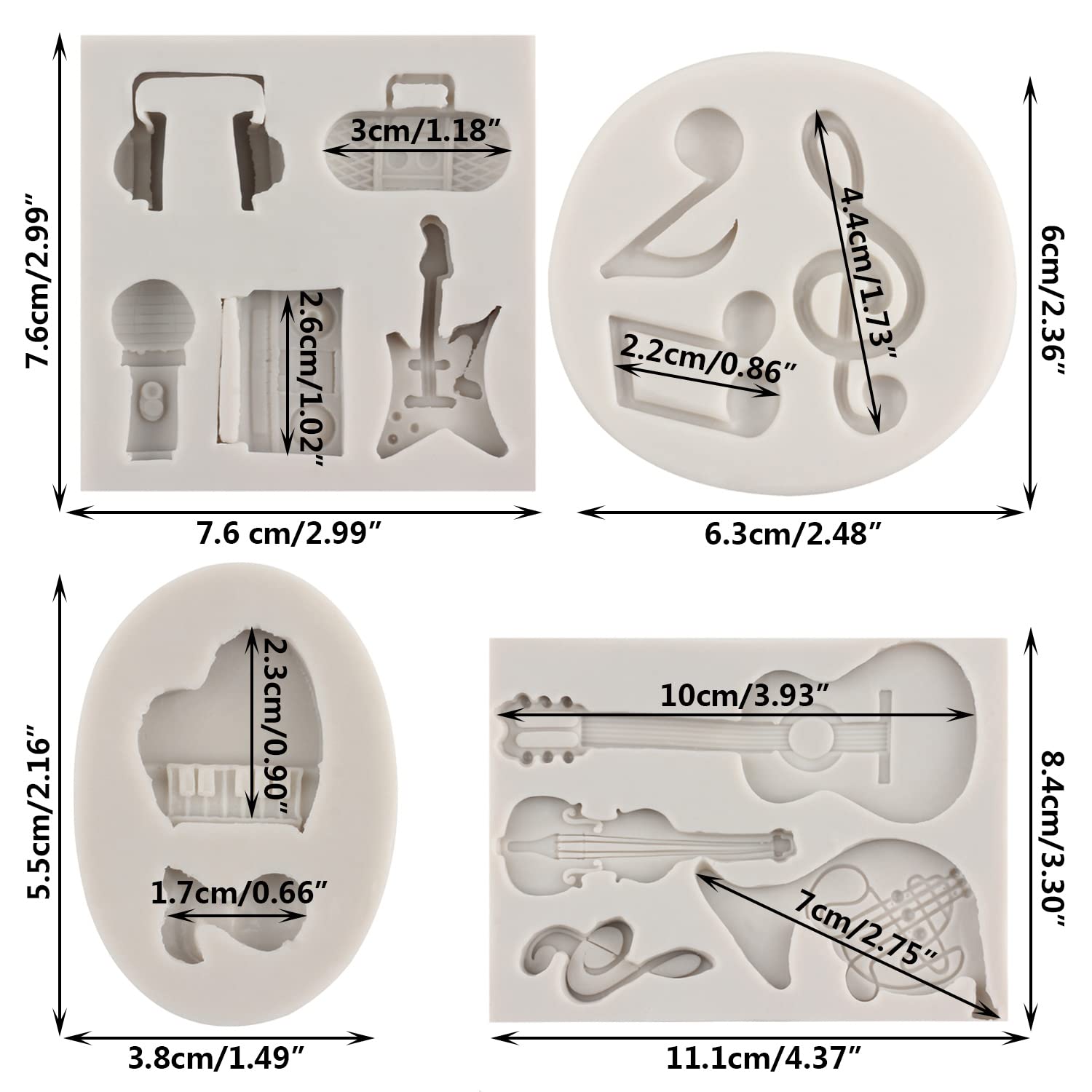 Sijiangmold Music Note Silicone Mold Instrument Fondant Molds Boombox Microphone Radio Guitar Mold Piano Candy Mold For Cake Dec
