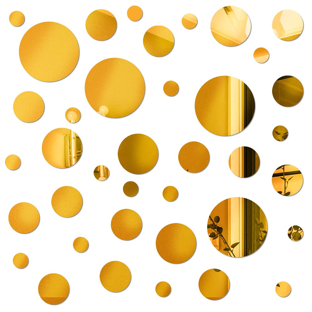 66 Pieces Gold Mirror Wall Decor Living Room, Circle Wallpaper For Kitchen, Hallway Polka Dot Wall Decals, Funny Wall Stickers F