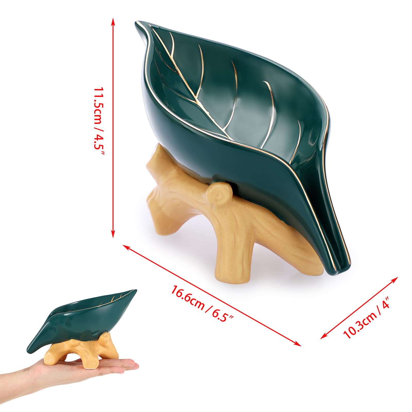 Juxyes Ceramic Soap Dish Holder Self Draining, Unique Waterfall Soap Dish Leaf Shape Decorative Soap Dish Tray Tabletop Drainabl