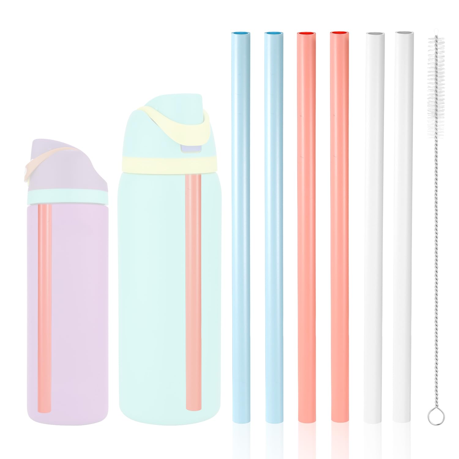 6pcs Replacement Straws for Owala FreeSip 24oz 32oz, Reusable Straws with Cleaning Brush Tumbler Accessories Parts for Owala Fre