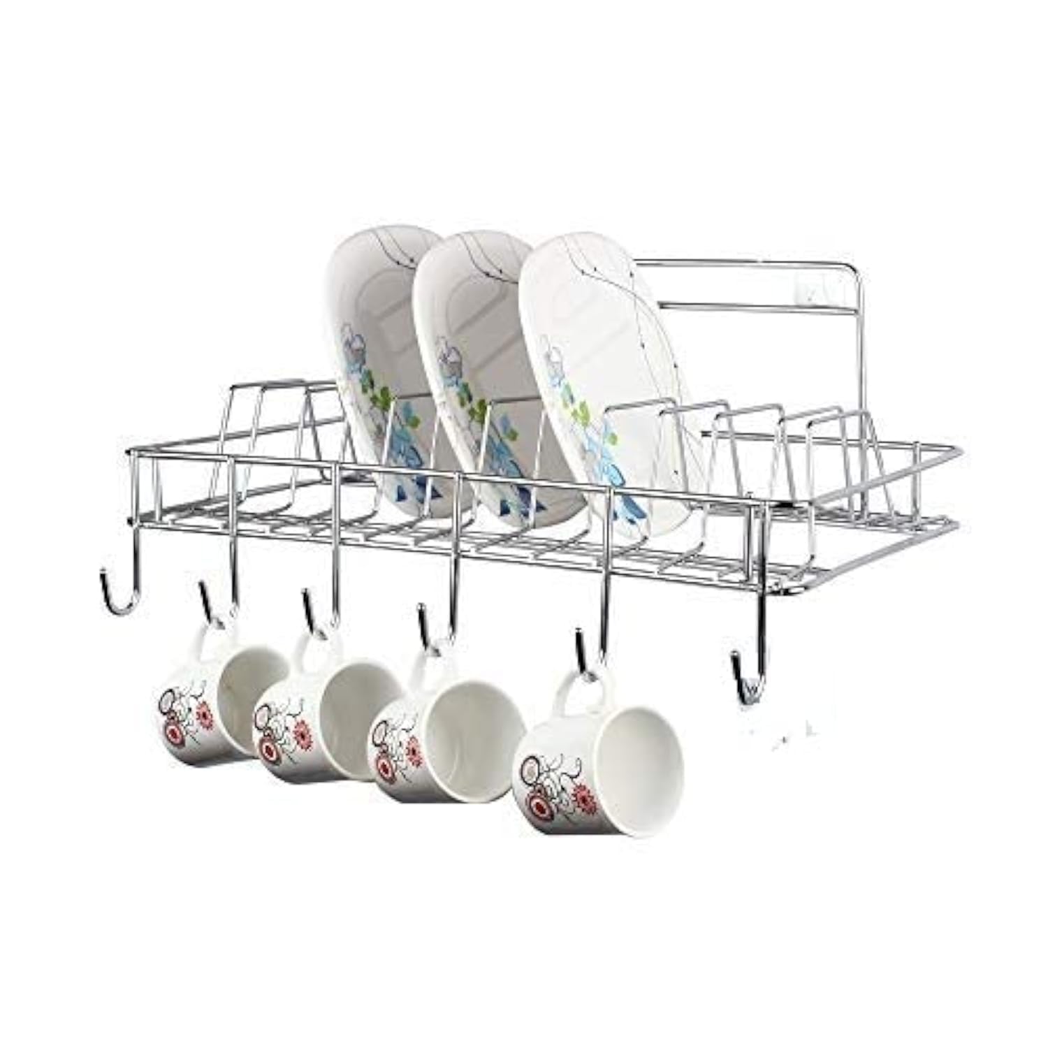 Cr18 Collection Wall Mount Stainless Steel Cup & Saucer Holder, Plate Organizer Stand For Kitchen  Stainless Steel Stand/Holder