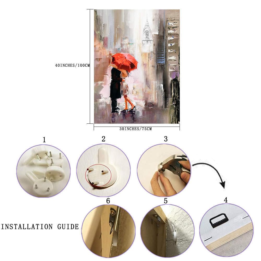 Canvas Wall Art Modern New York Cityscape Large Romantic Canvas Painting Art Wall Decor Lovers Under Red Umbrella Street Scenery