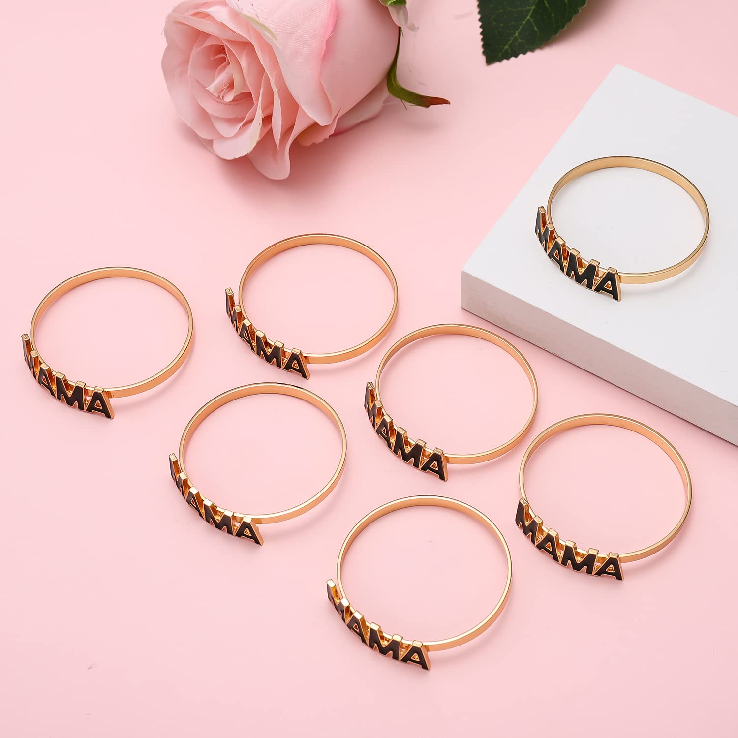 9Pcs Mama Napkin Rings Enamel Rhinestone Heart Mom Napkin Holder Rings Mothers Day Birthday Banquet Table Decor (Black Mama)