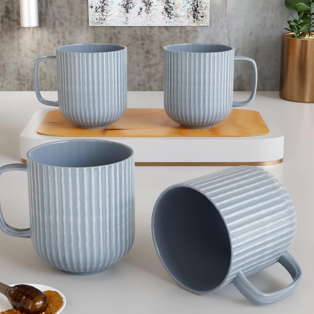 The Earth Store Microwave Safe Pastel Fringe Grey Ceramic Coffee/Milk Mug With Handle Best Gift To Friends, Anniversary(Set Of 4
