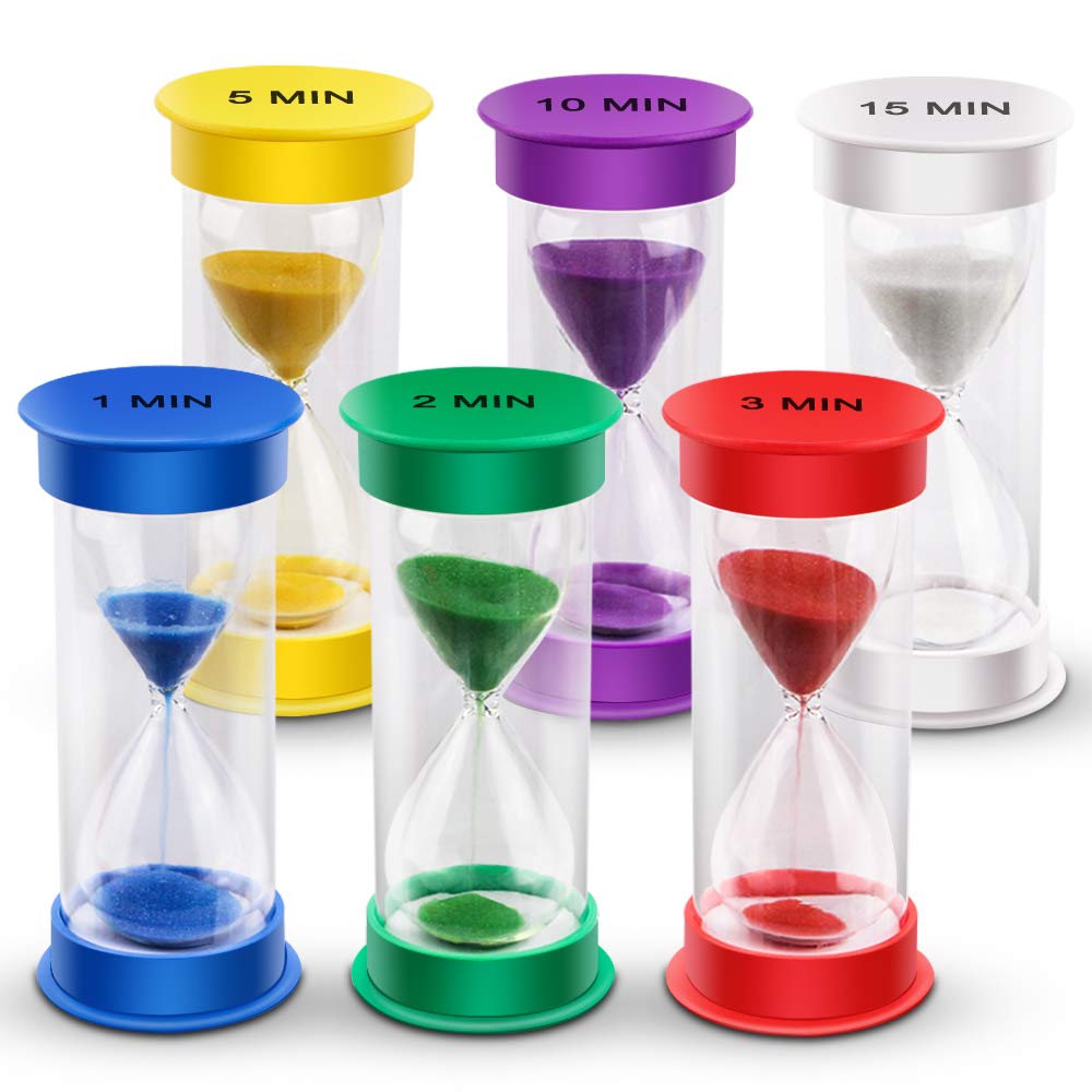 Emdmak Sand Timer, Acrylic Hourglass Timer Colorful Sandglass Timer 1 Min/2 Mins/3 Mins/5 Mins/10 Mins/15 Mins Sand Clock Timer