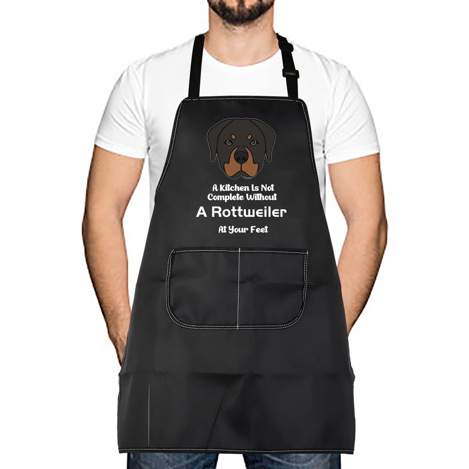 Levlo Funny Rottweiler Apron A Kitchen Is Not Complete Without A Rottweiler At Your Feet Kitchen Apron For Dog Dad Mom(Without A