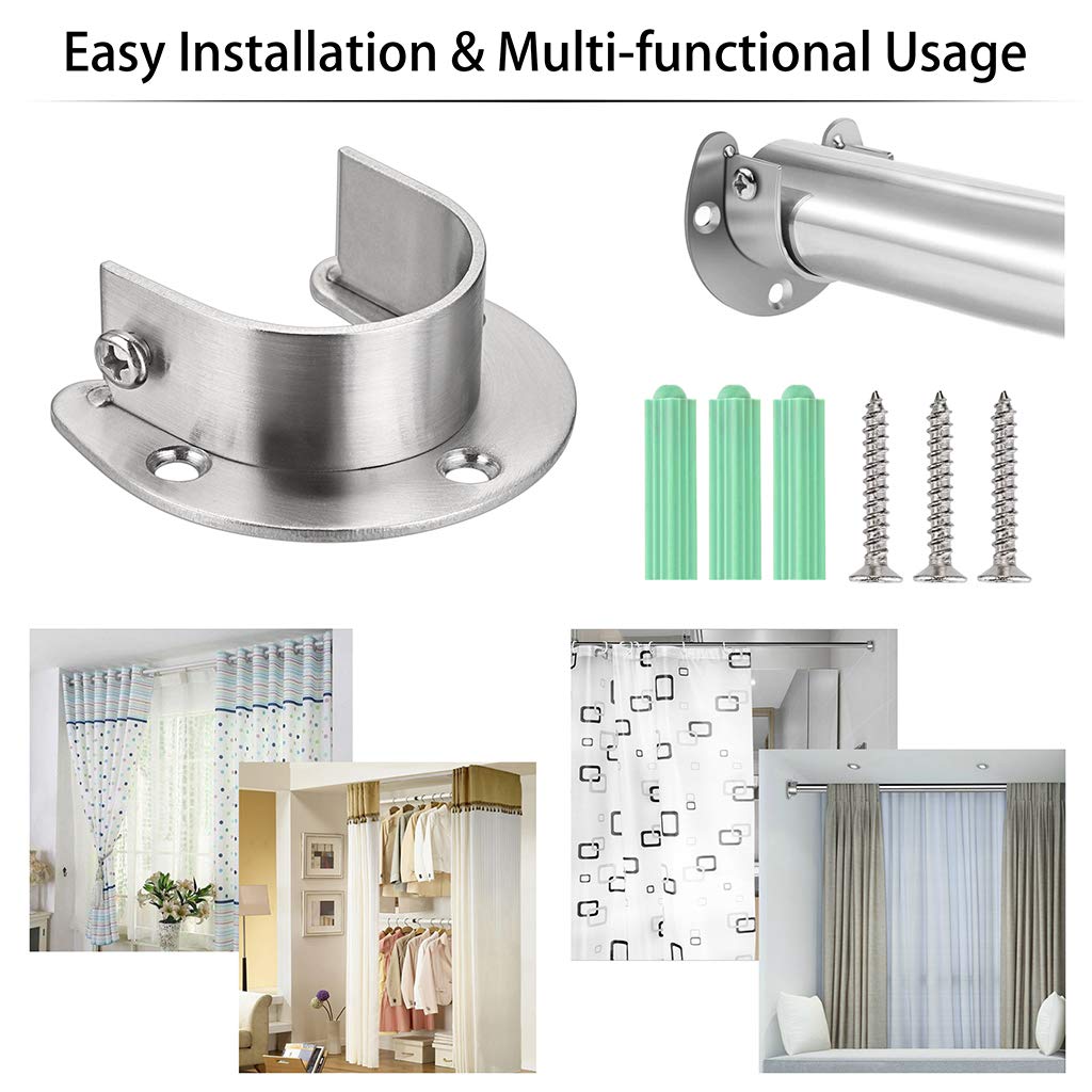 OwnMy 4 Packs Closet Rod End Supports 1-1/2'' Diameter  U Shaped Stainless Steel Closet Pole Sockets Flange Rod Holder for Closet Wardrobe Shower Curtain (Silver Tone)