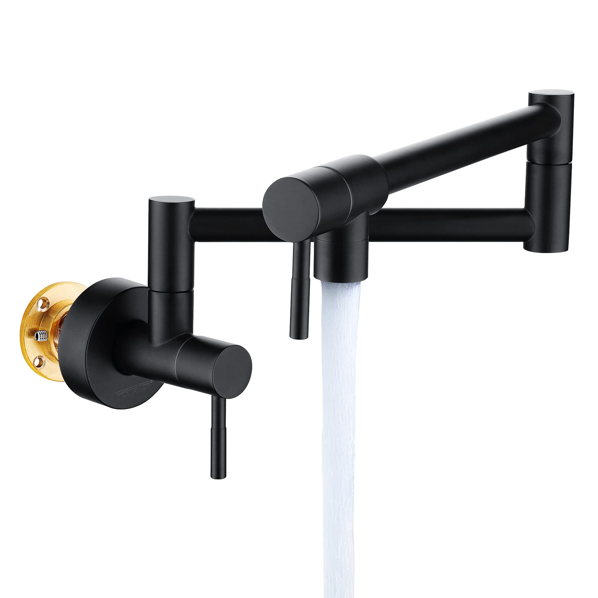 Fransiton Matte Black Pot Filler, Pot Filler Faucet Wall Mount, Brass Folding Stretchable With Double Joint Swing Arm Single Hol
