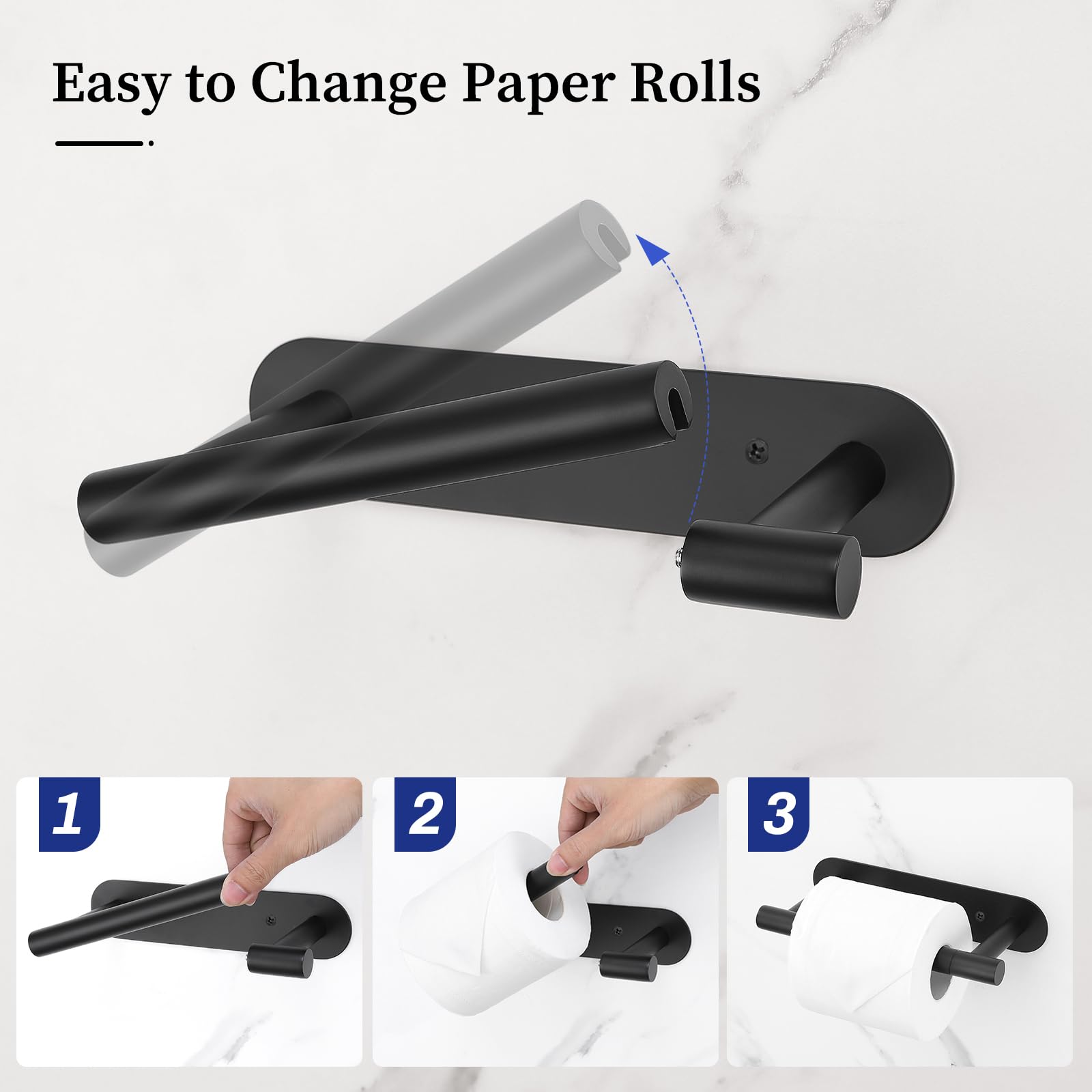 Matte Black Toilet Paper Holder, Upgraded Sus304 Stainless Steel Toilet Roll Holder, Modern Double Base Paper Towel Holder Wall