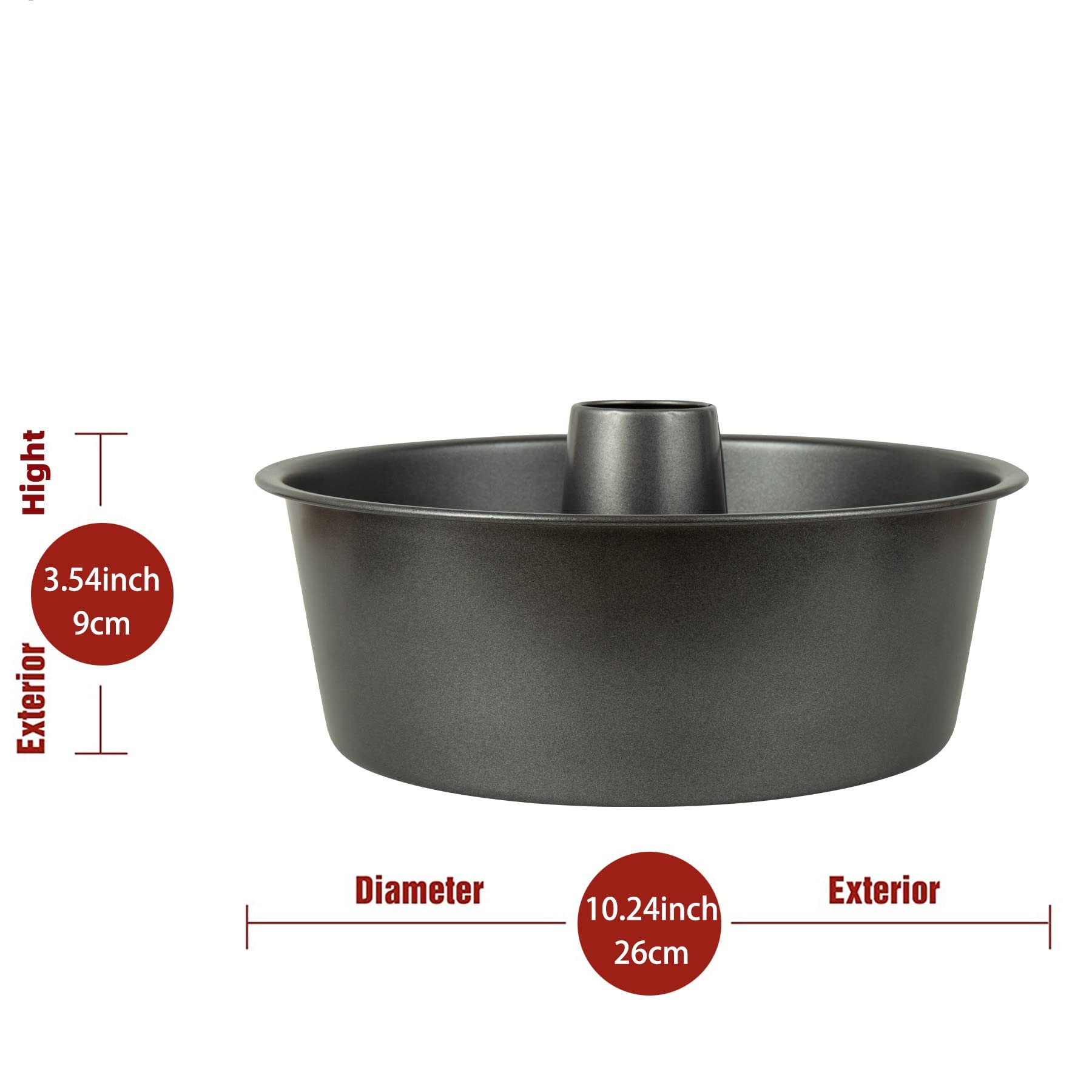 Non-Stick Angel Food Cake Pan 10 Inch, Made Of Heavy Duty Dark Grey Aluminum For Home Kitchen