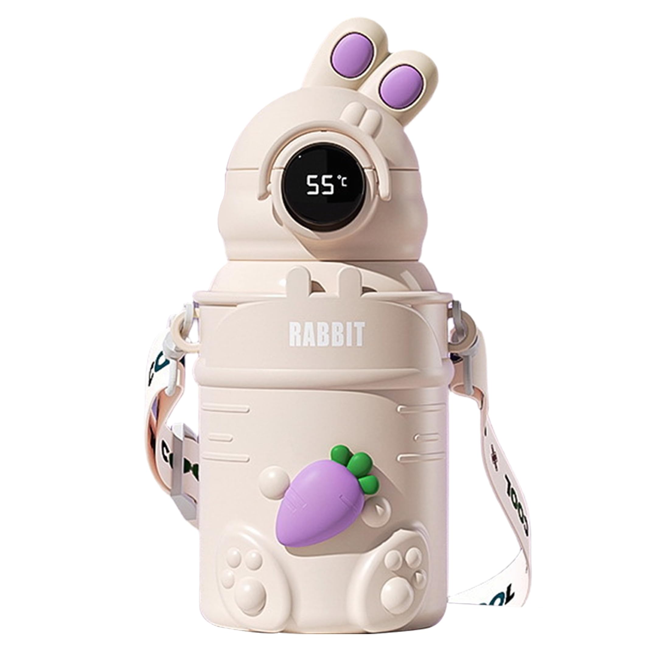 Bemonew Toddler Stainless Steel Water Bottle, 500ml Girls Water Bottle Smart Temp Display, Cup Sleeve & Stickers, White Radish R