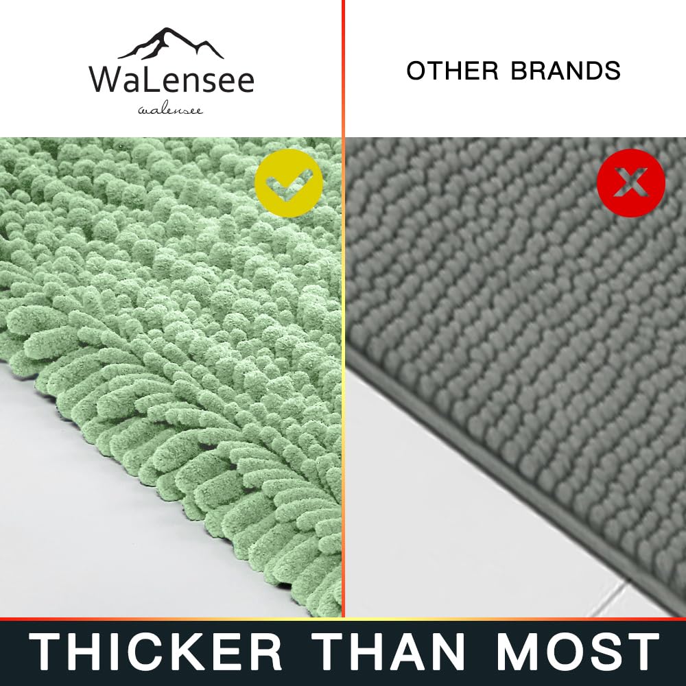 Walensee Bathroom Contour Rug Non Slip Toilet U Shaped Bath Mat (20X24, Sage Green) Water Absorbent Super Soft Shaggy Chenille M