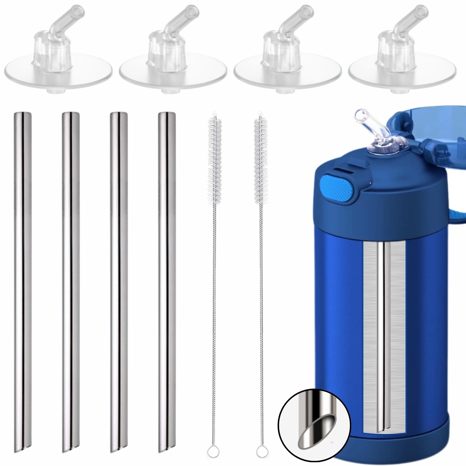 Replacement Metal Straws for THERMOS FUNtainer Insulated Kids Water Bottle, Reusable Stainless Steel Straws, Compatible with THE
