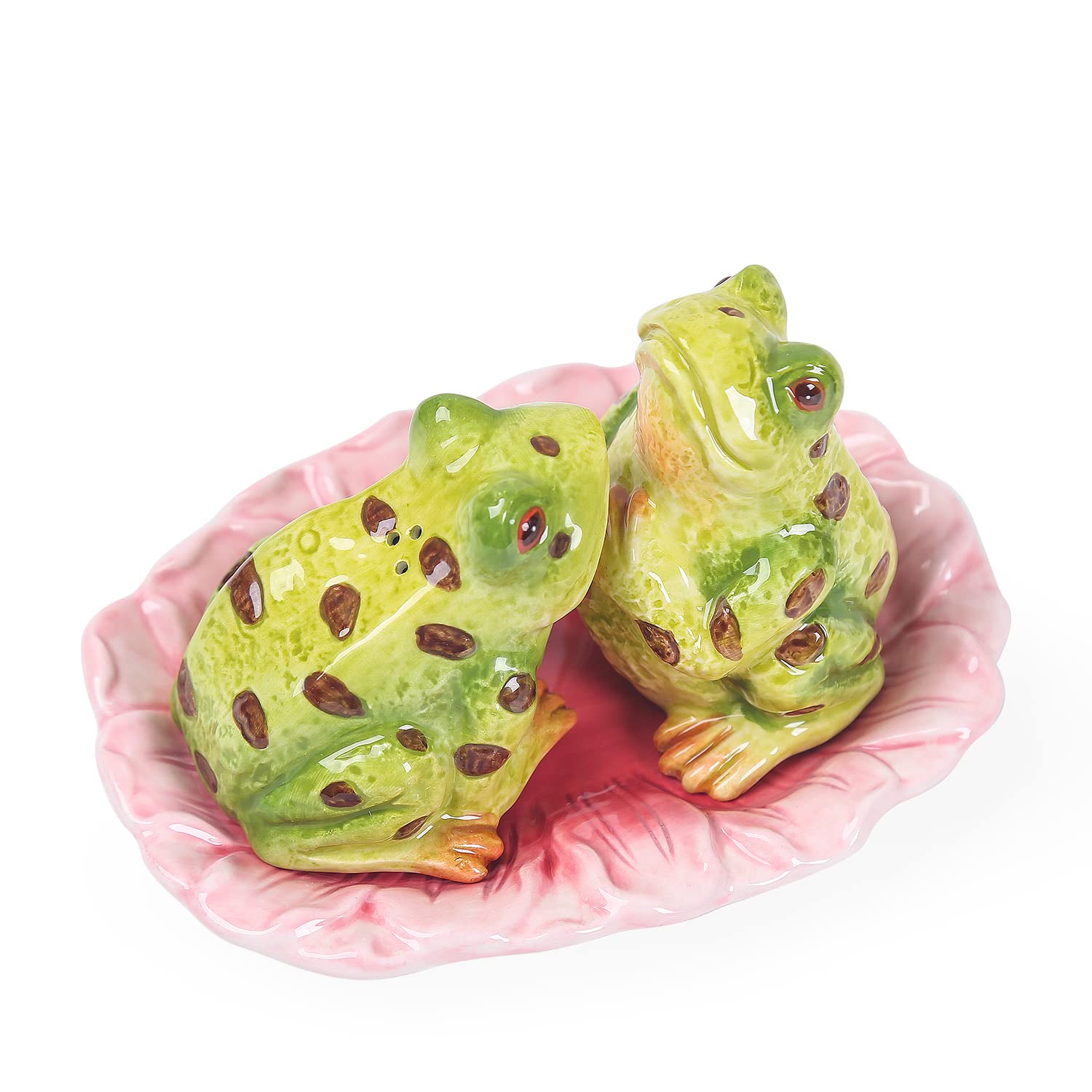 Forlong Ceramic Salt & Pepper Shakers,Hand Painted Novelty Frog And Lotus Leaf Kitchen D  Cor