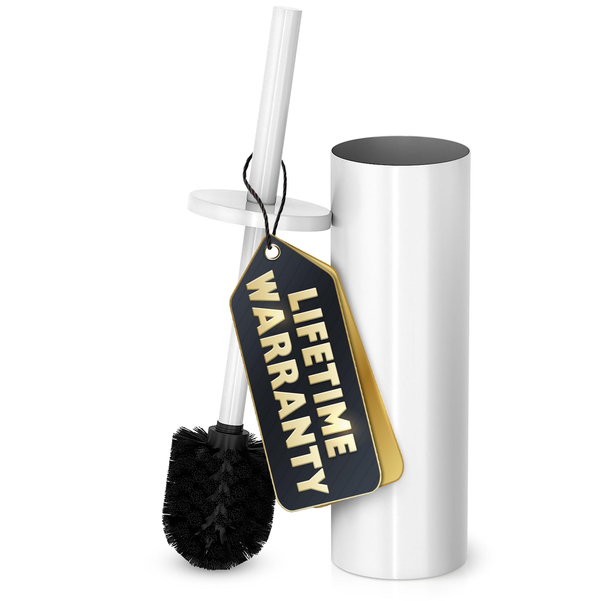 Stainless Steel Toilet Brush and Holder Set White - Long Handle Toilet Bowl Cleaner Brush and Holder - Removable Inner Liner, Sh
