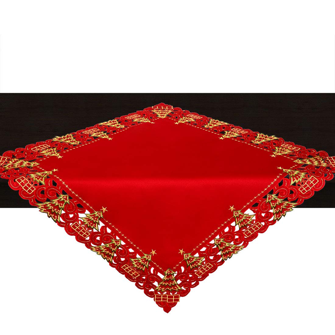 Grelucgo Small Christmas Holiday Red Holly Tree Tablecloth, Square 33 By 33 Inch