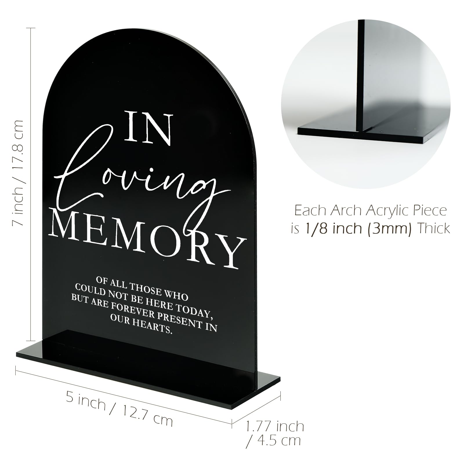 Acrylic Wedding Memory Sign with Stand- 5x7 Black Arched Acrylic Wedding Sign and Base,1/8 Thick | Modern Calligraphy TableTop S