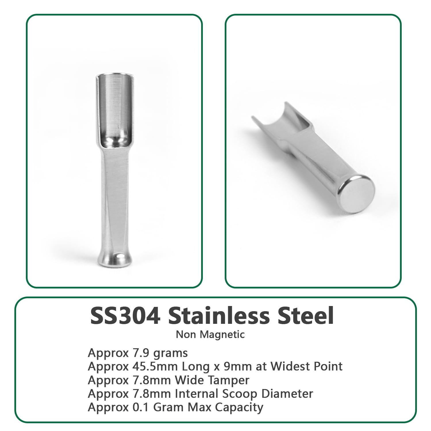 Mini Ss304 Stainless Steel Scoop With Tamp Tool,0.1 Gram Capacity 1.79 Inch Spoon For Multi-Purpose Use Sugar Salt Powder Spices