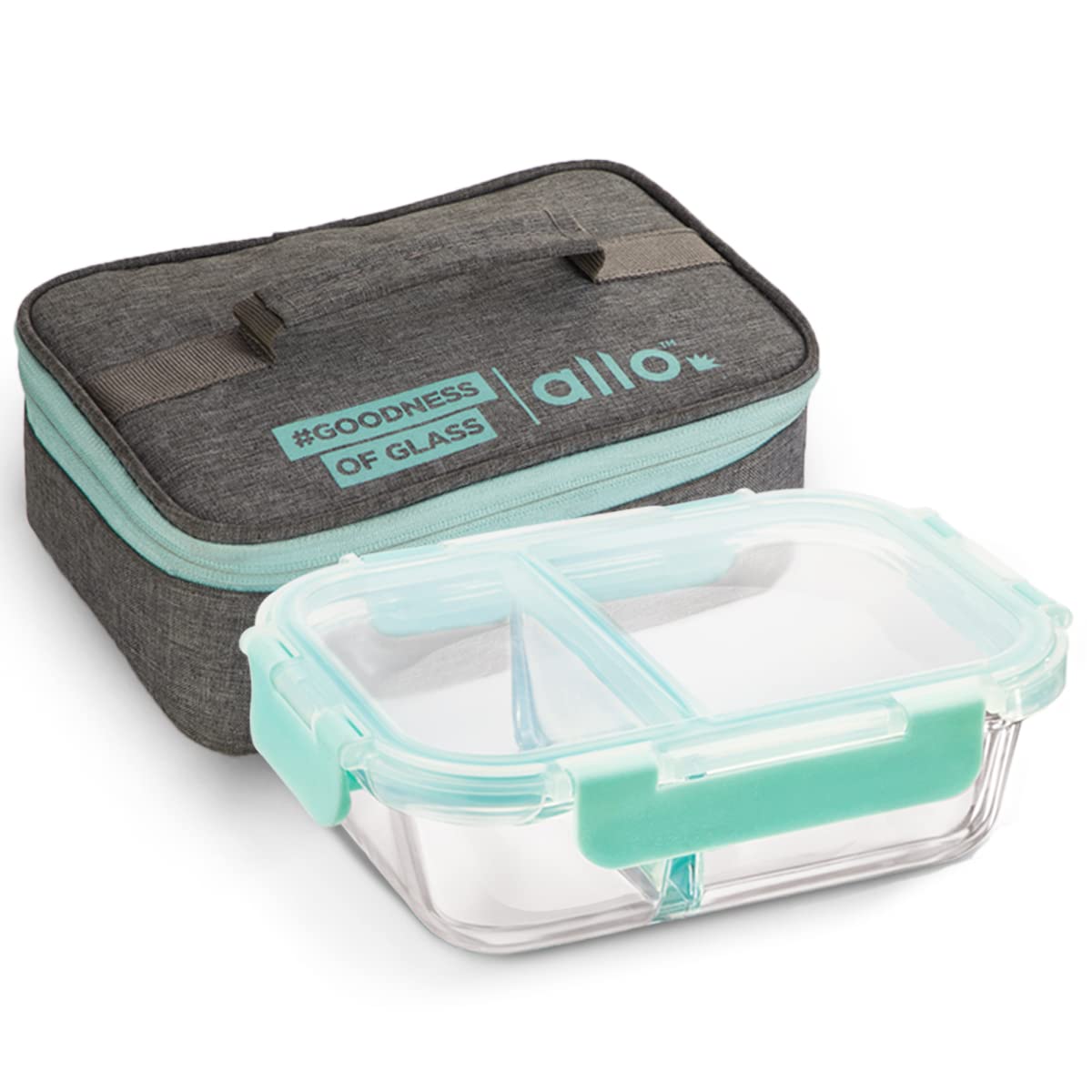 Allo FoodSafe 580ml x 1 Glass Microwave Oven Safe Lunch Box with Break Free Detachable Lock | High Borosilicate | Office Tiffin 
