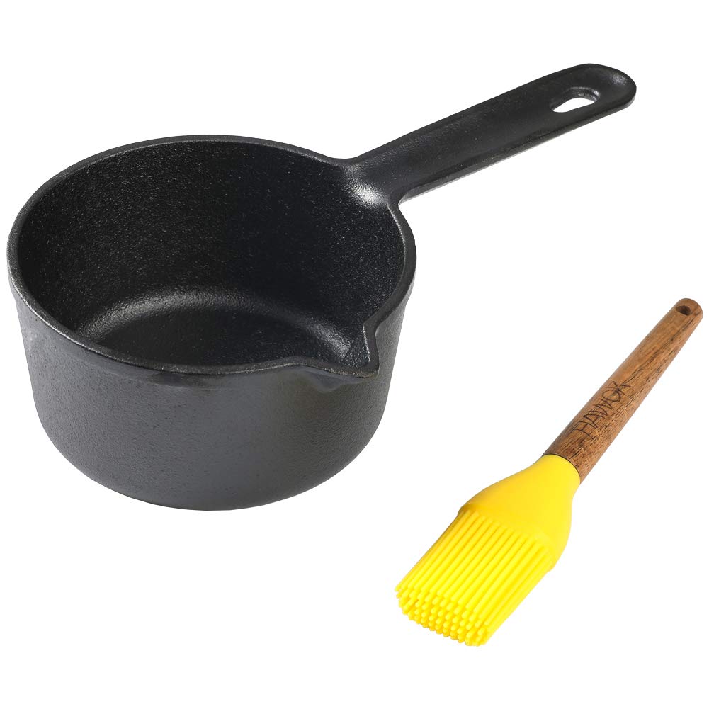 HAWOK 4.9 inch Cast Iron Melting Pot Sauce Pan with Brush,19.4 oz,