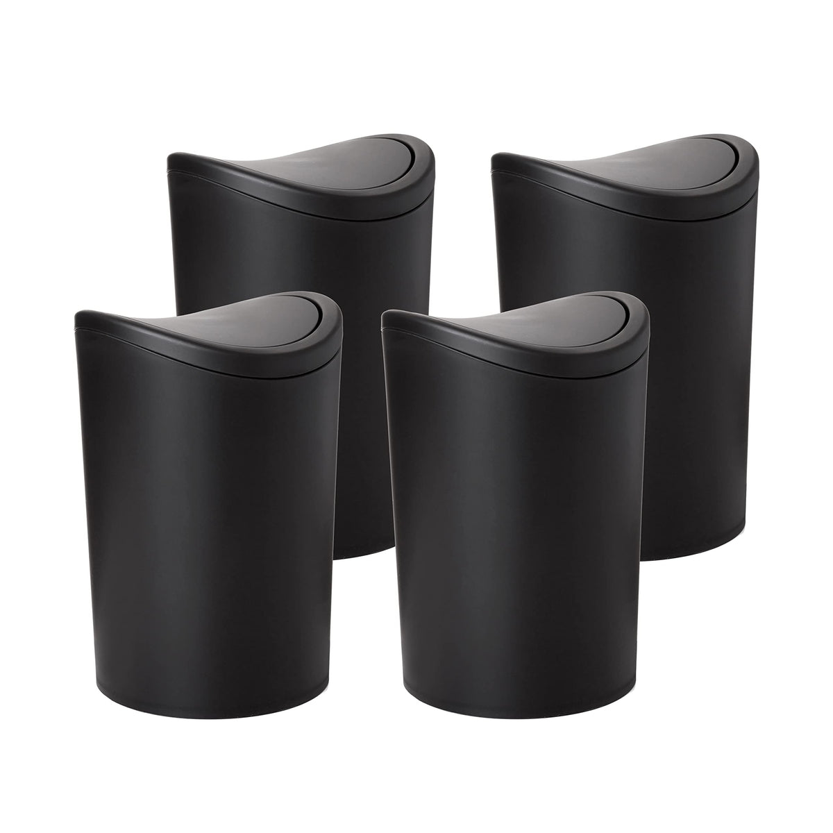 Small Bathroom Trash Cans With Lid 4 Pack (1 1/2 Gallon, 6 Liter), Modern Matte Black Mini Waste Bin With Swing Lid Plastic Garb