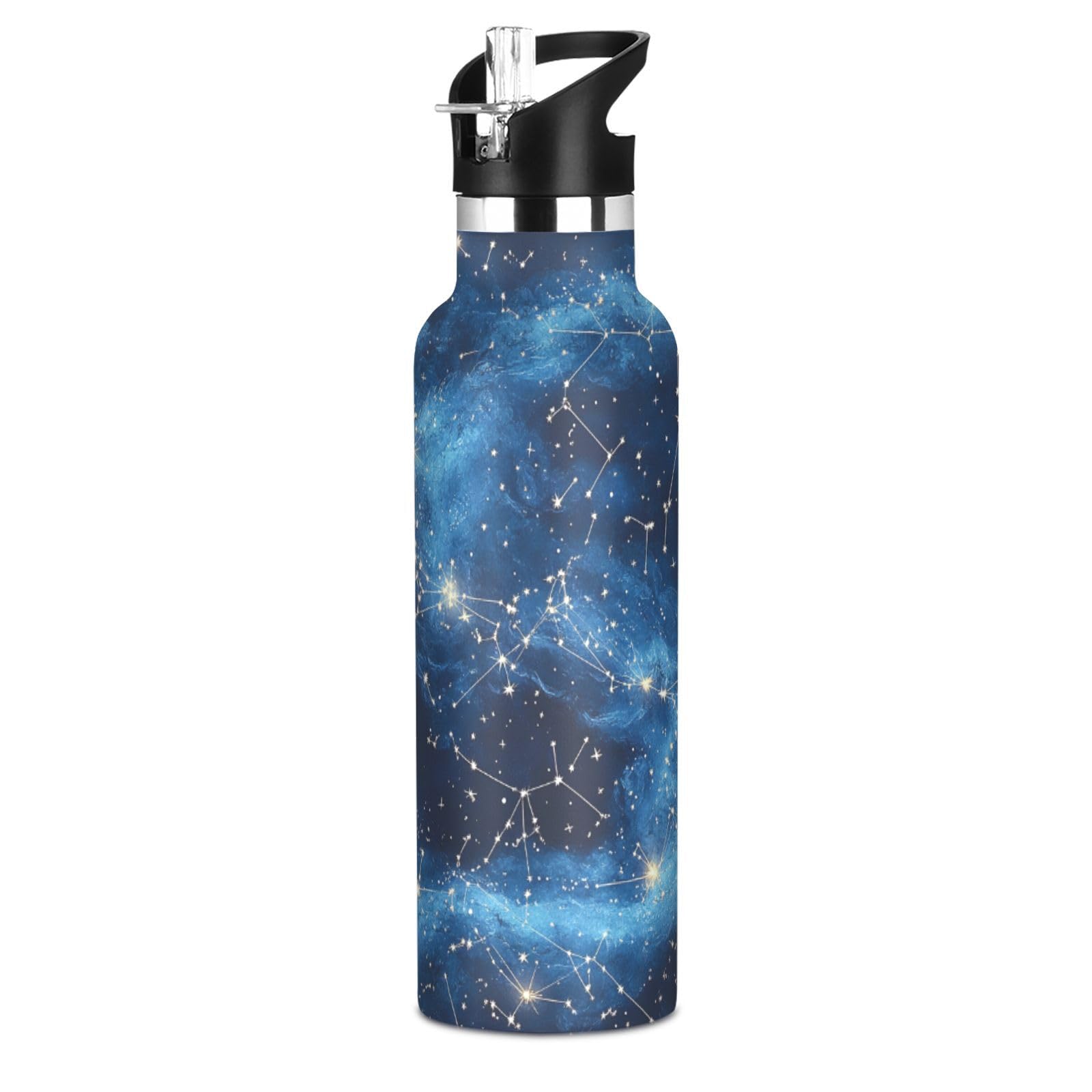Selerdon Sports Water Bottle Blue Galaxy Constellation Stainless Steel Beverage Container 20 oz Coffee Cup with Detachable Straw