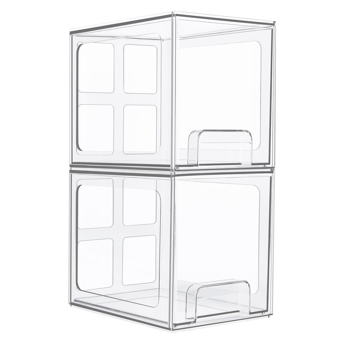 Vtopmart 2 Pack Stackable Storage Drawers, 6.6''Tall Acrylic Bathroom Makeup Organizers,Clear Plastic Storage Bins For Vanity, U