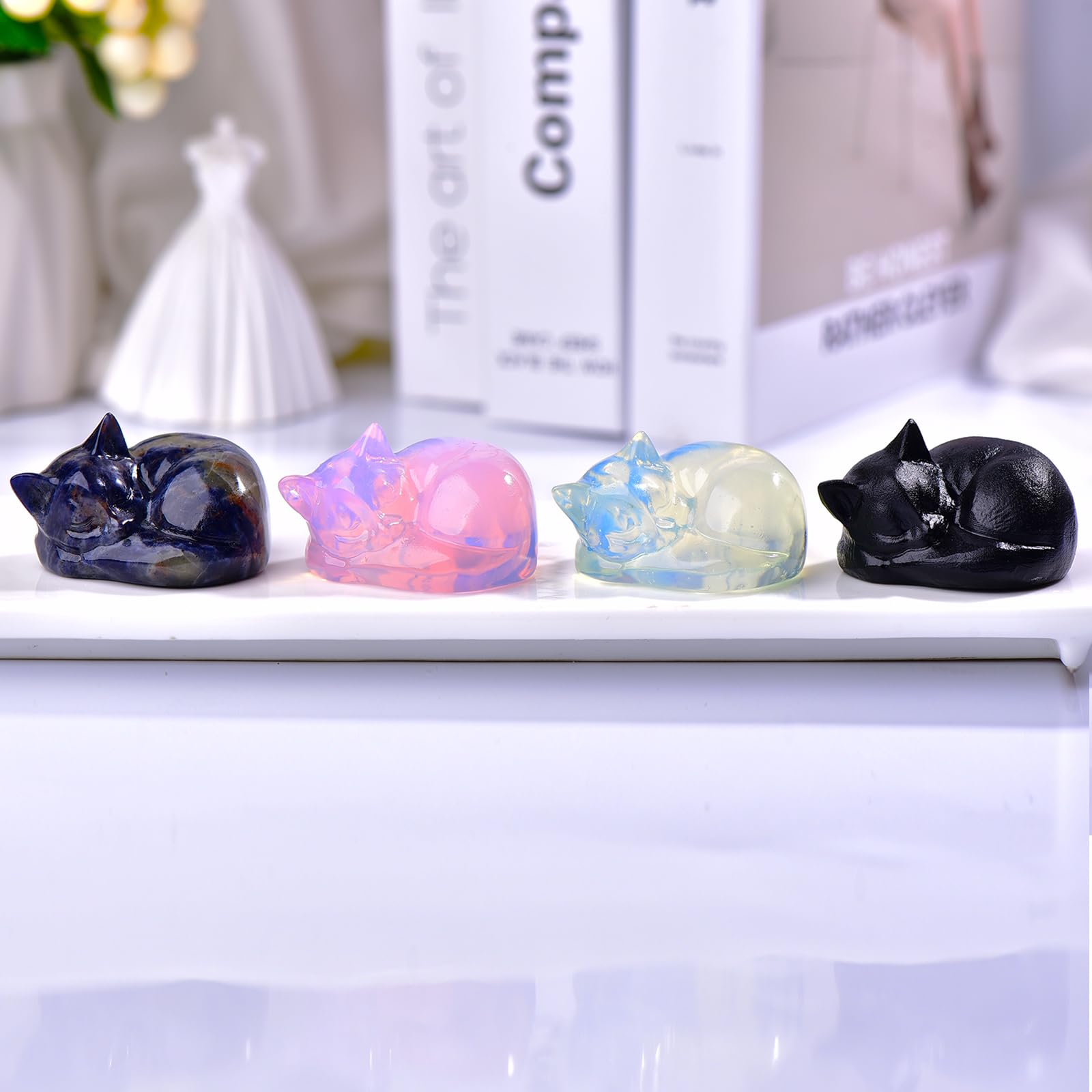 Ytbeoxk 2 Inch Blue Sodalite Cat Crystal Statue, Healing Crystal Cat Decorations,Polished Hand Carved Obsidian Lucky Cute Kitten