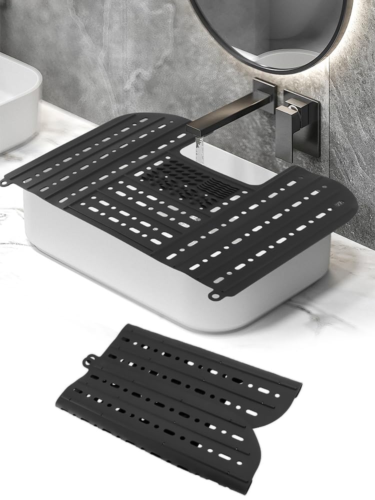 PUXING Foldable Bathroom Sink Top Cover - Heat Resistant Silicone Mat & Makeup Mat (White)