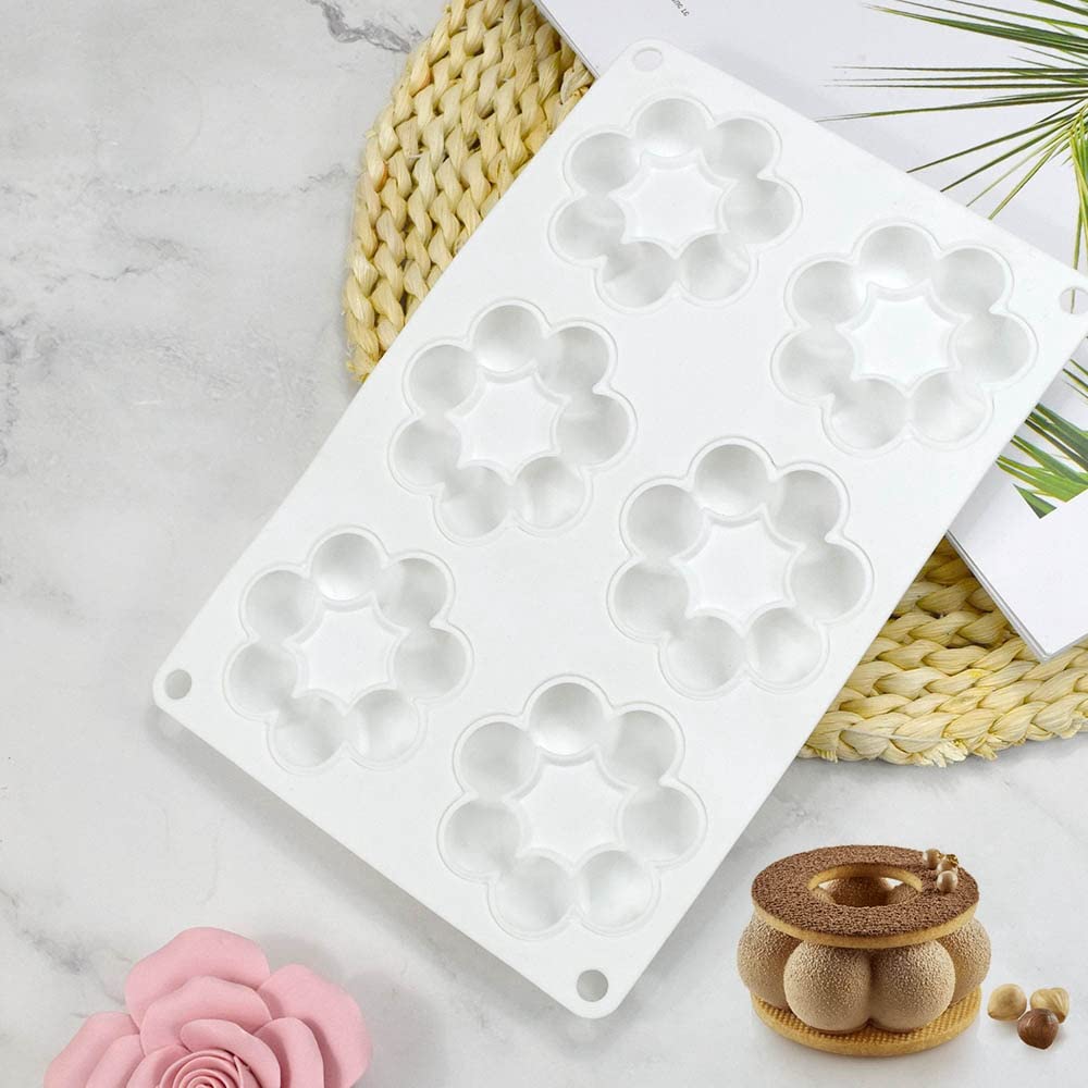 Mostsom Silicone Mold Flower Shaped Silicone Donut Molds, Baking Pans, 6-Cavity Reusable Cake Maker Cookie Tray For Kitchen, Dis