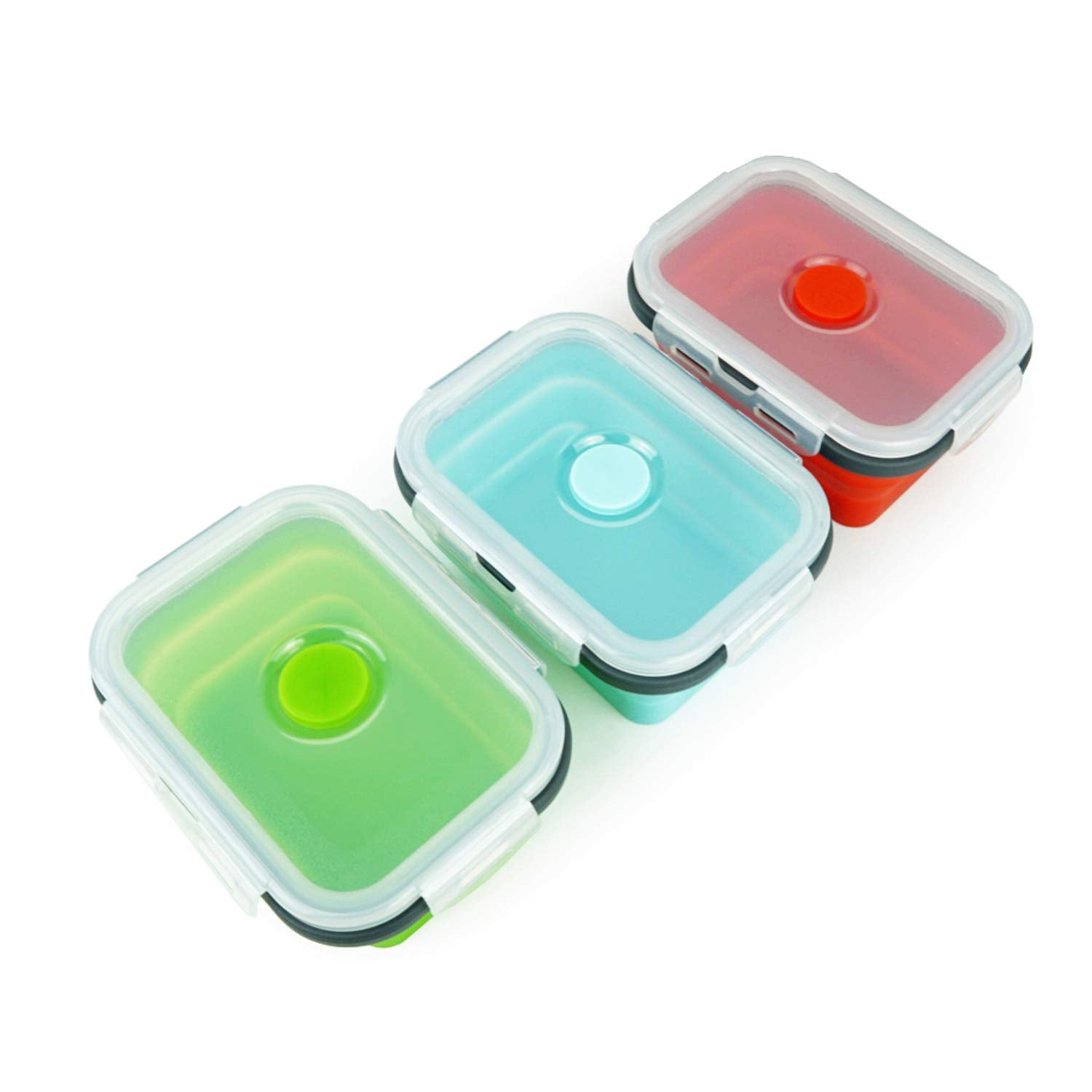 Ecomorning 3 Piece Silicone Food Storage Containers Collapsible Silicone Bowl With Airtight Silicone Lids, Collapsible Lunch Box