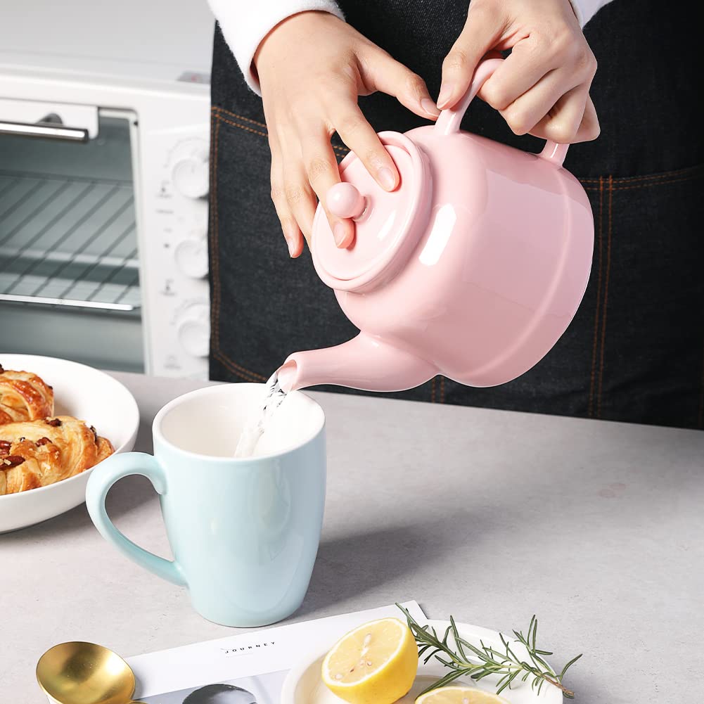 SWEEJAR Porcelain Teapot with Infuser and Lid  35 Fl Oz Teaware with Stainless Steel Filter for Tea  Milk  Coffee  Office  Home  Pink