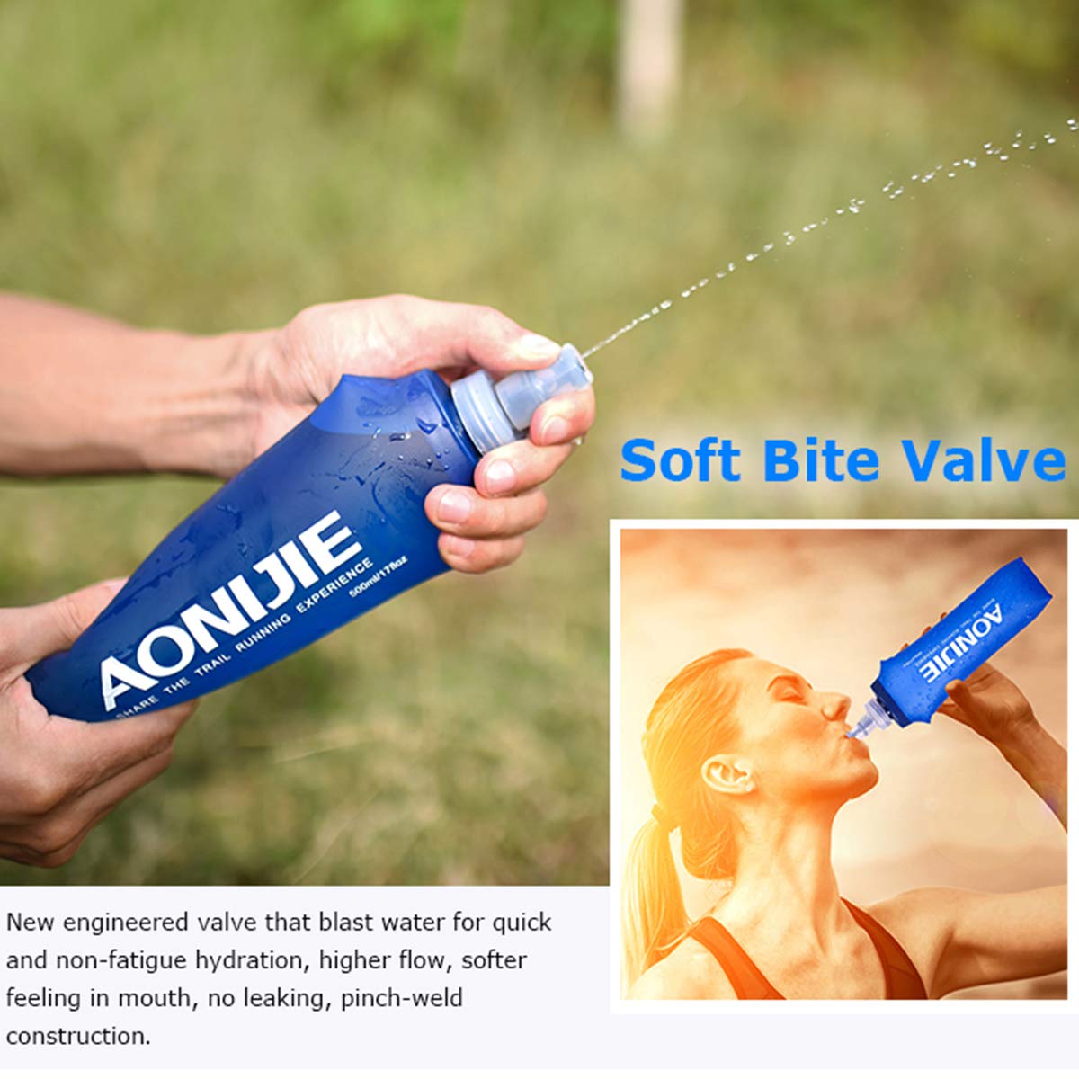 Aonijie Tpu Soft Folding Water Bottles Collapsible Flask For Hydration Pack For Running Hiking Cycling Climbing Pack Of 2 (250Ml