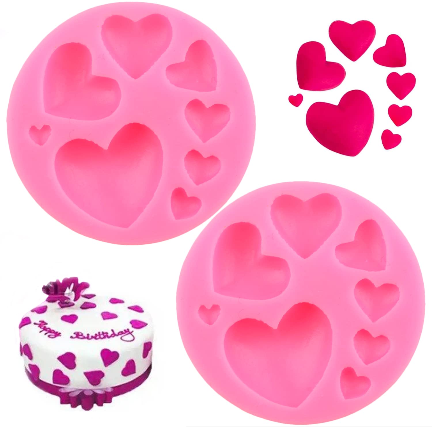 2 Pcs Heart Silicone Molds, Different Sizes Heart Chocolate Mold Heart Shape Candy Molds For Cookie Decor, Pastry, Cake, Chocola