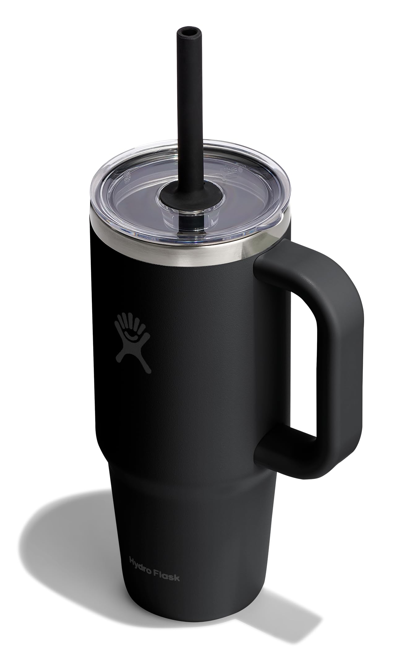 Hydro Flask 24 Oz Travel Tumbler with Handle, Clear Lid and Straw - Insulated Stainless Steel in 24 Oz Black Tonal