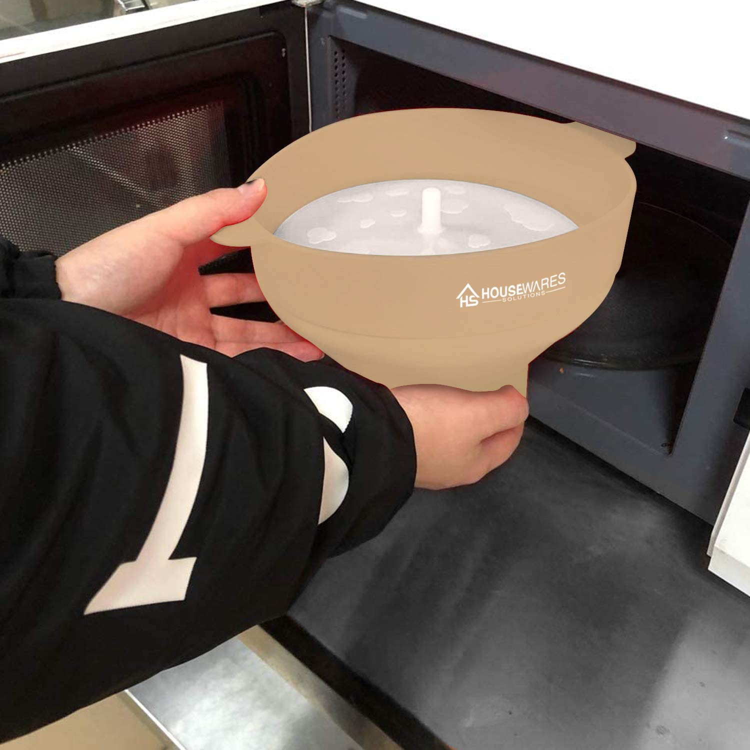 Collapsible Silicone Microwave Hot Air Popcorn Popper Bowl With Lid And Handles (Tan)