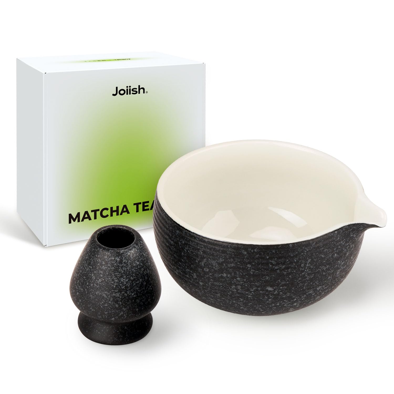 Joiish Matcha Bowl With Spout, Ceramic Matcha Bowl And Whisk Holder Set, Matcha Mixing Bowl For Whisking Matcha, Charcoal Grey (
