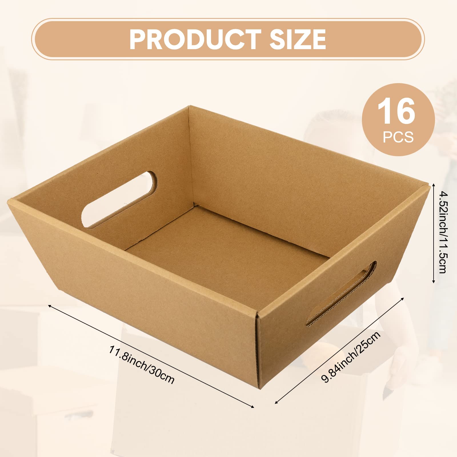 16 Pcs 12'' X 10'' Extra Large Cardboard Empty Baskets For Gifts Bulk Farmhouse Empty Gift Basket With Handles Cardboard Gift Tr