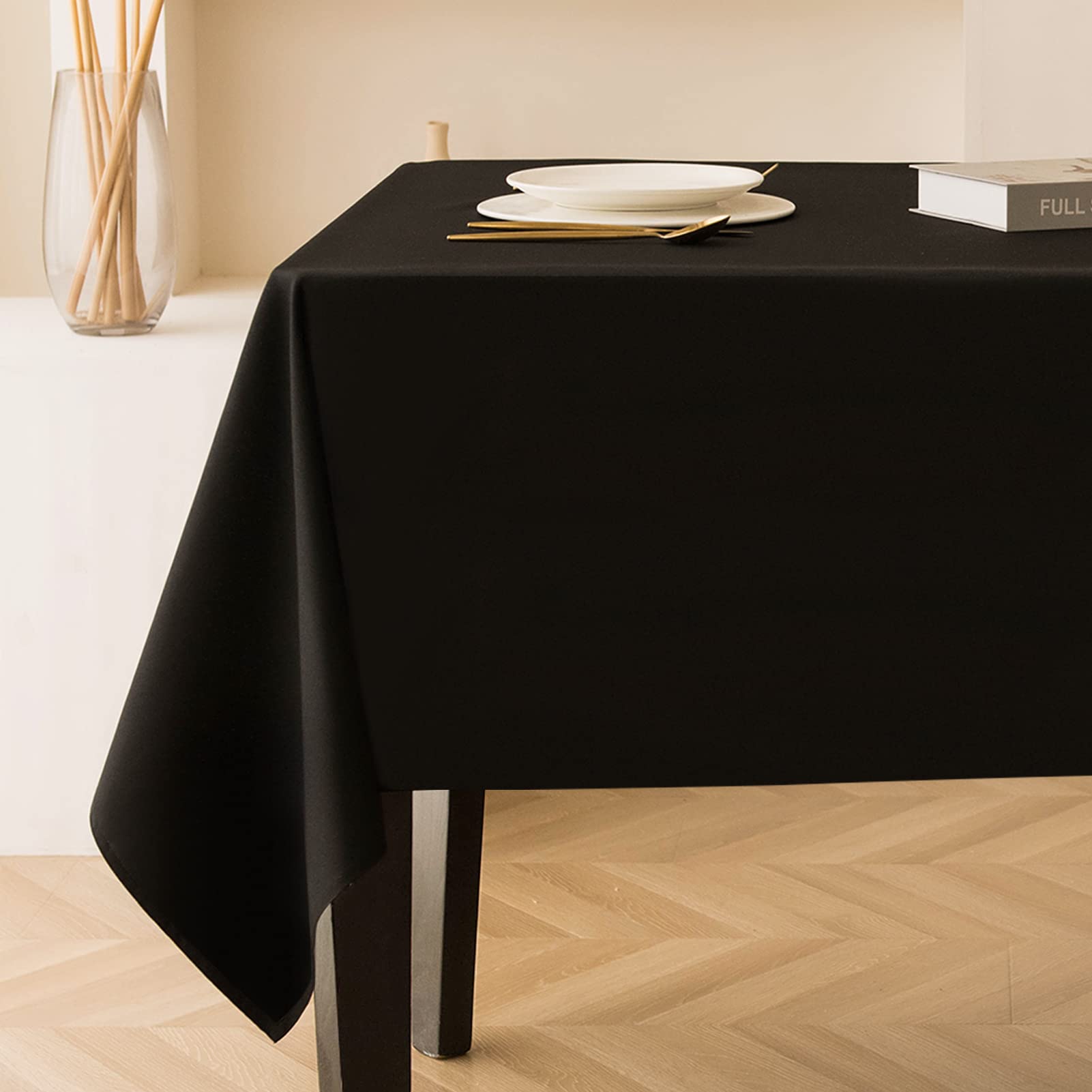Aocoz Black Tablecloth - Rectangle 60 X 84 Inch Stain-Wrinkle Resistant Washable Tablecloth Decorative Table Cover For Dining Ta