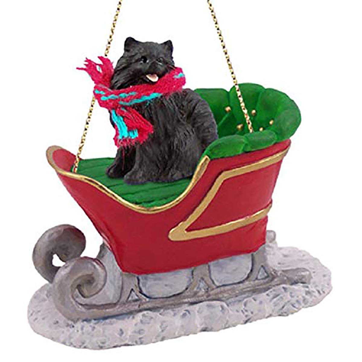 Conversation Concepts Pomeranian Sleigh Ride Christmas Ornament Black - Delightful!