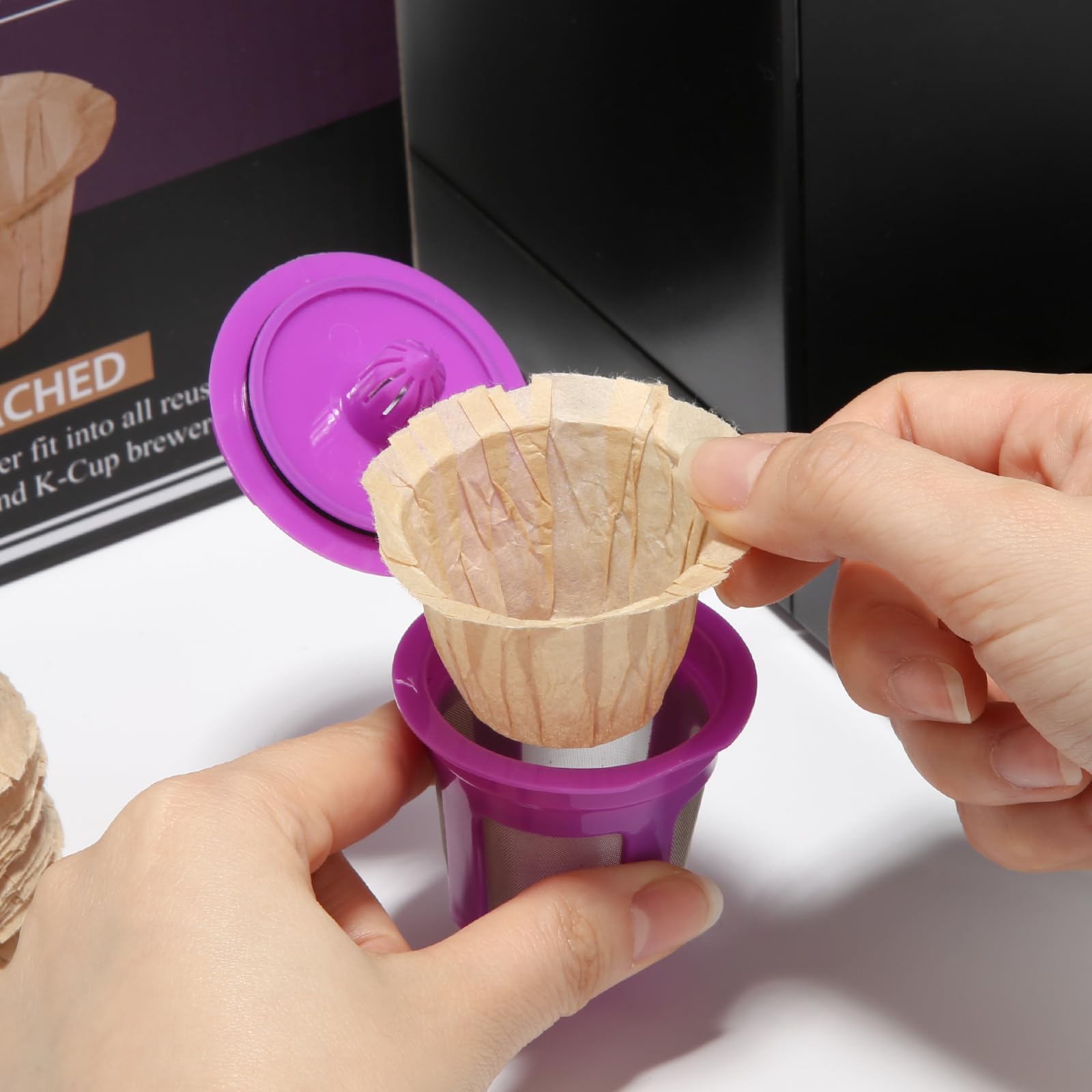 Pro Mael 200 Count Disposable K Cup Coffee Filters for Keurig Single Cup  Use with Resusable K Cups  Natural Unbleached
