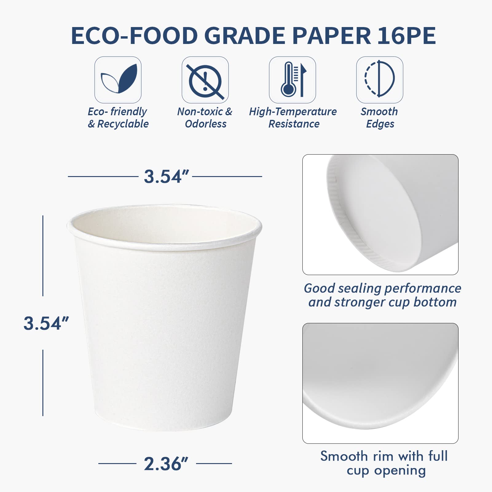 Turbo Bee 10 oz Disposable Coffee Paper Cups 270 Pack Hot Drinking Cups White Paper Party Cups