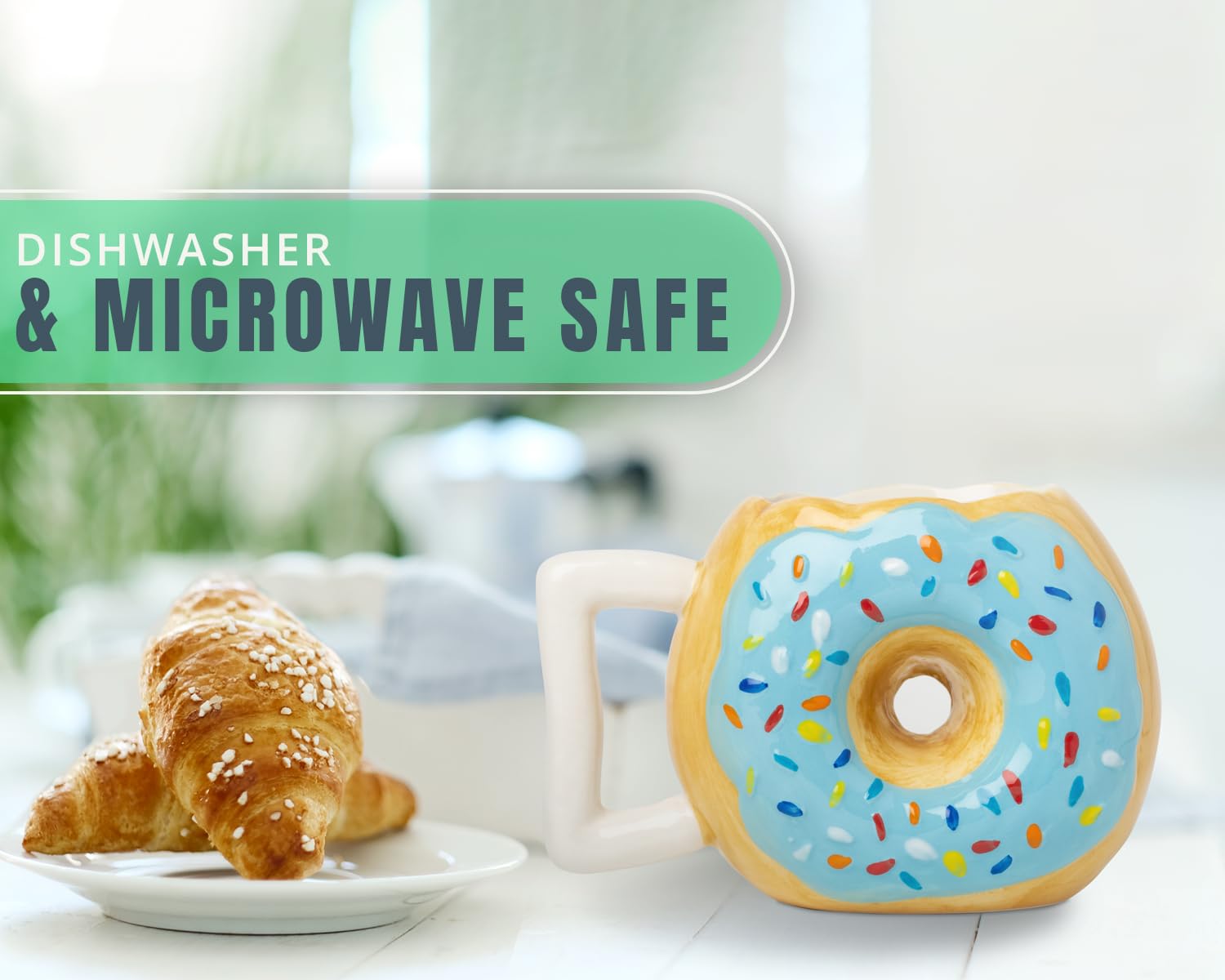 Ceramic Donut Mug - Delicious Chocolate Glaze Doughnut Mug with Sprinkles - Funny ''MMM... Donuts!'' Quote - Best Cup For Coffee