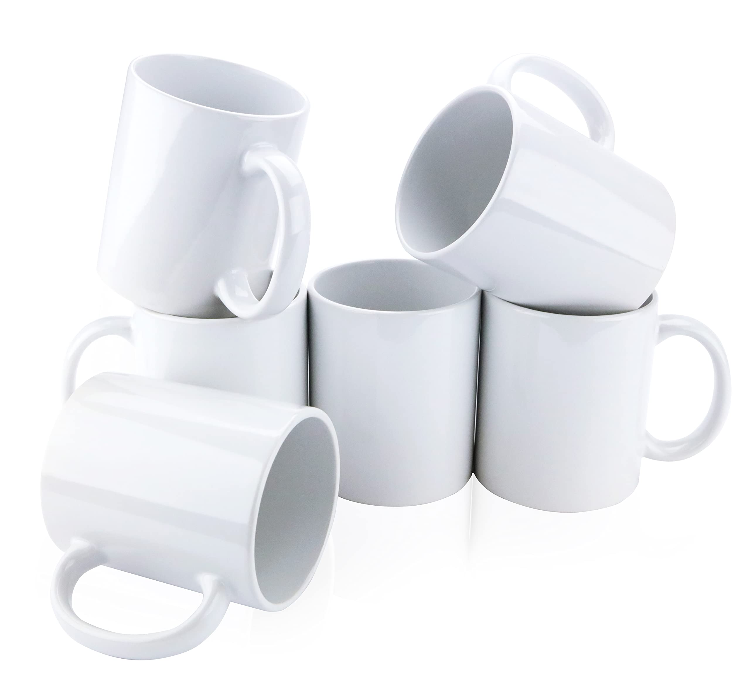 BLUE RIBBON White Sublimation Plain Blank Coffee Mug Made of Ceramic - Comes with Gift Box and Foam Supports - PACK OF 6 (11 oz)
