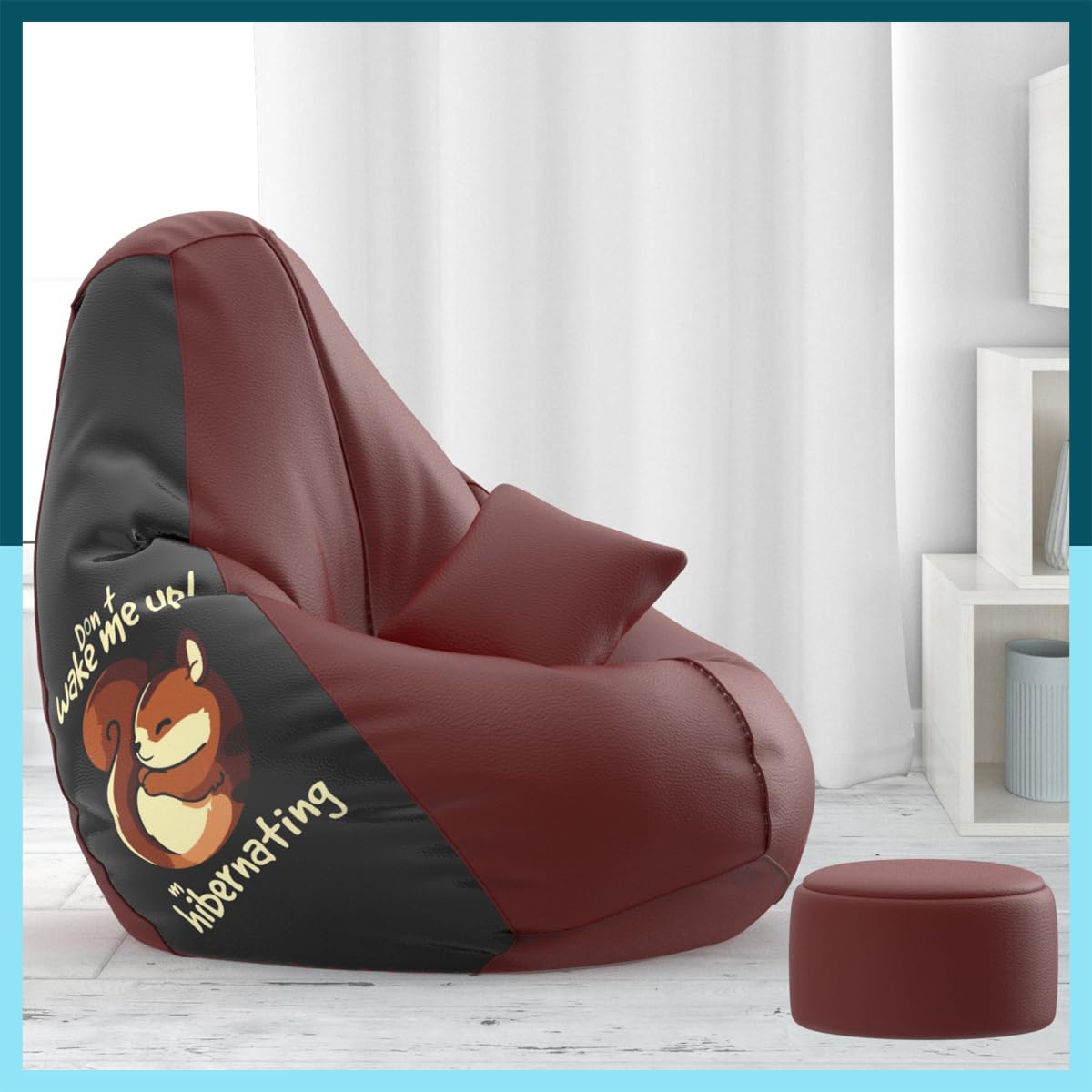 Biggiebean 4Xl Bean Bag Chair With Beans Filled  Bean Bag Sofa With Footrest  Do Not Wake Me Up Maroon Black Printed Bean Bags