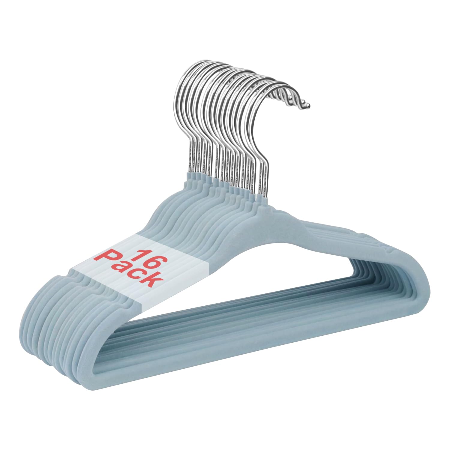 Wellong Baby Velvet Hangers, 11 Inches Kids Clothes Hangers, Non-Slip Childrens Hangers For Infant And Toddler 16 Pack Blue