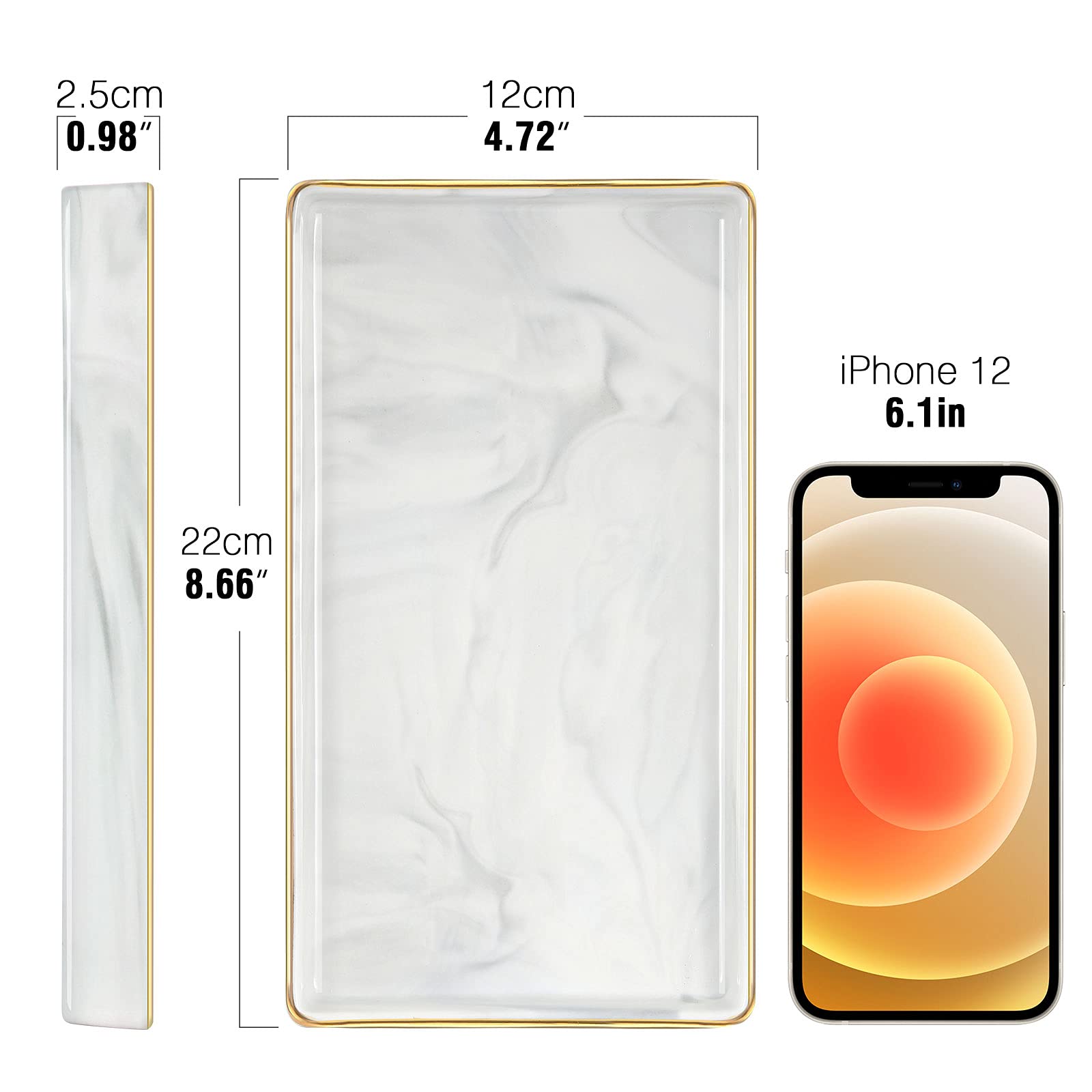Luxspire Bathroom Vanity Tray, Marble Ceramic Bathroom Trays For Counter, Gold And White Tray For Dresser, Kitchen Counter Tray,