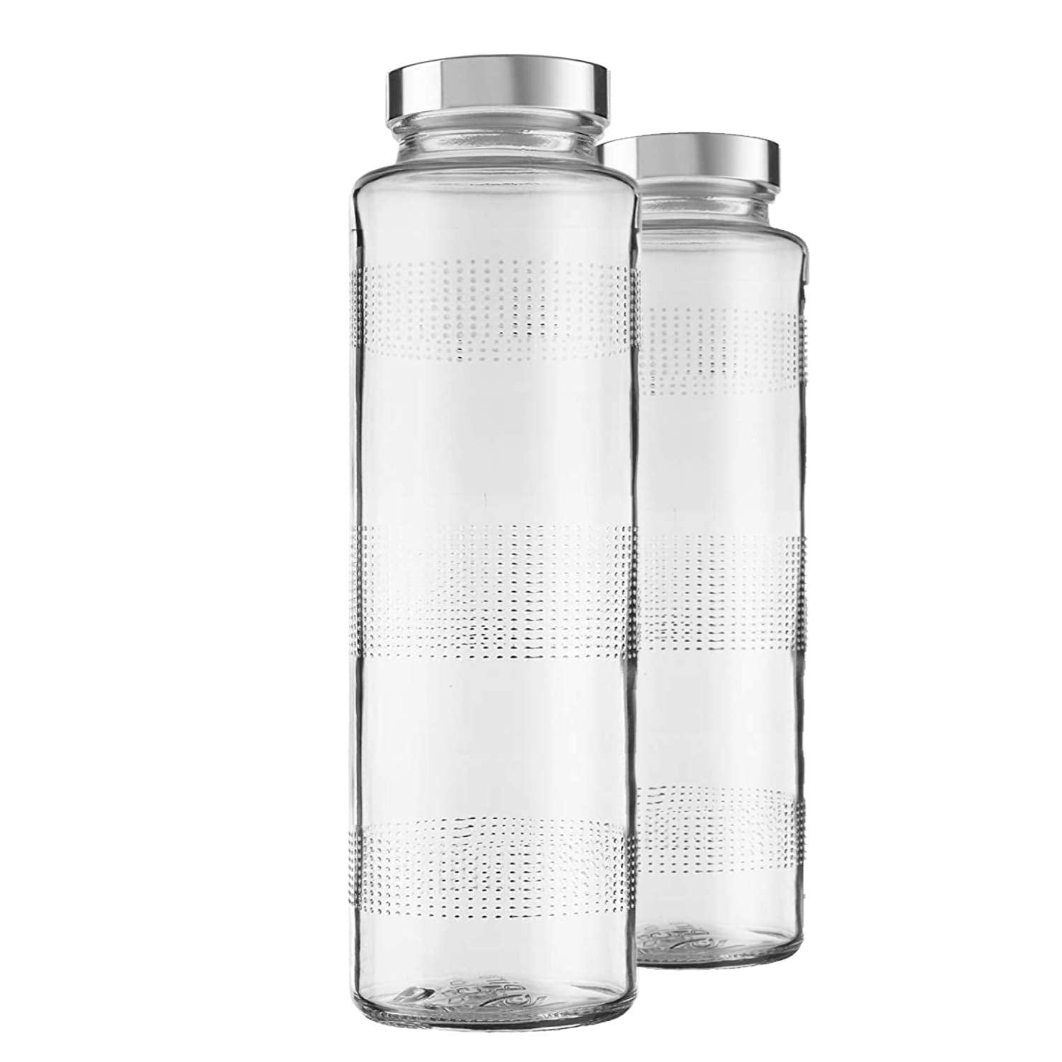 Vency 750ml Glass Water Bottle with LeakProof Airtight Stainless Steel Lid for Water, Smoothie, Juices (Set Of 2)
