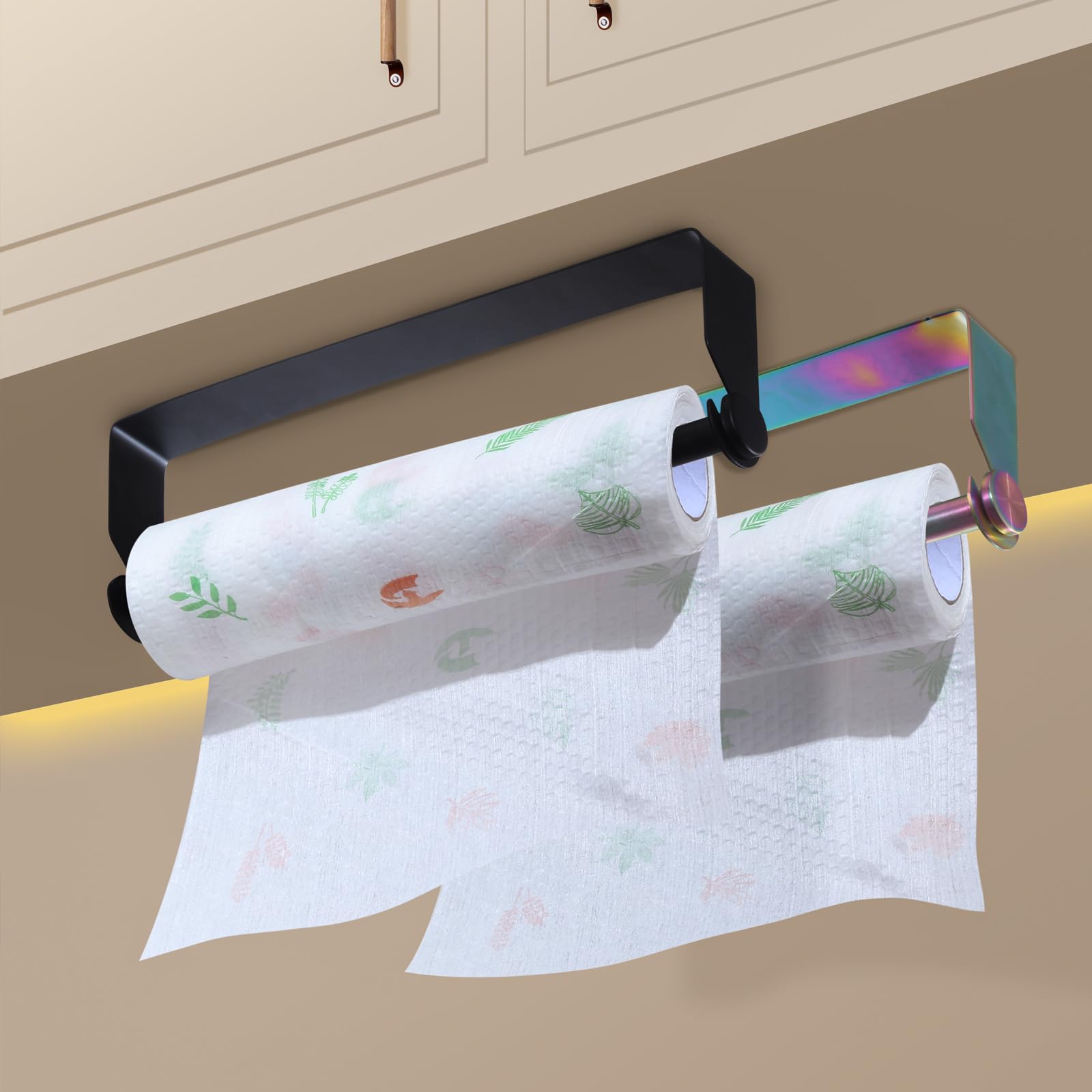 Paper Towel Holder Under Cabinet For Kitchen, Sus304 Stainless Steel Paper Roll Holder, Rainbow Self Adhesive Or Screw Mounting
