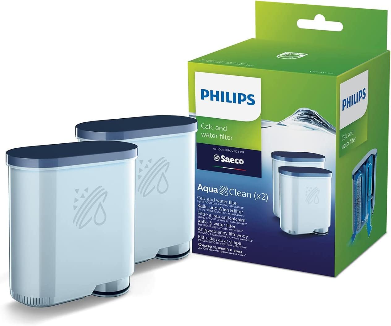 Philips Aquaclean Original Calc And Water Filter, No Descaling Up To 5,000 Cups, Reduces Formation Of Limescale, 2 Aquaclean Fil